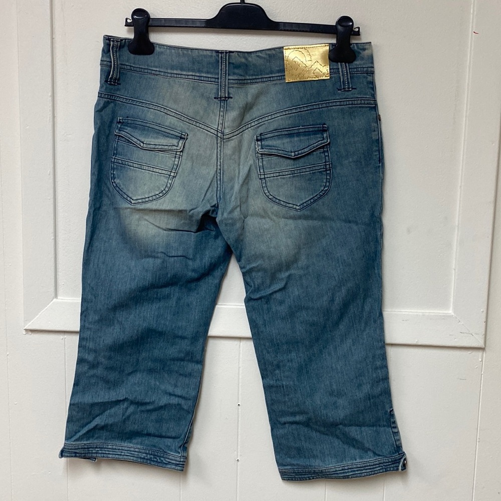 Giafranco Ferre Rare Vintage Distressed Gold Logo Cropped Jeans Never Used